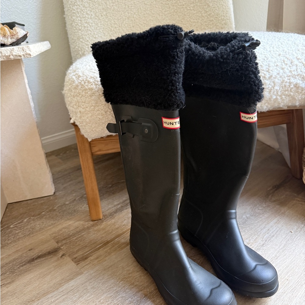 Hunter Black Fleece-Lined Rain Boots